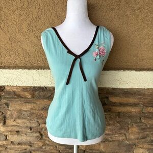 Embroidered Aqua Sleeveless Top